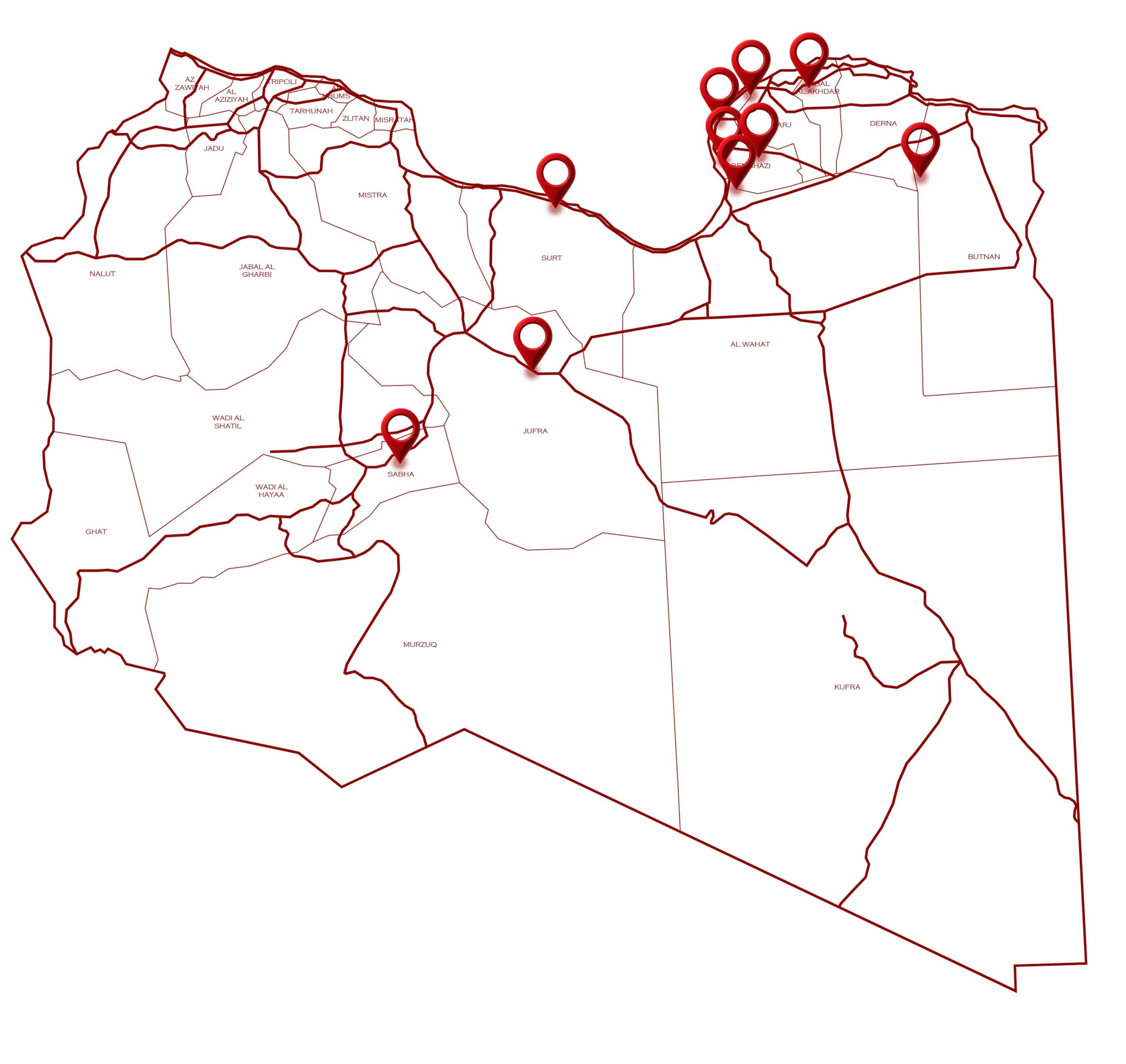 Map of Libya showing MERAAS project locations across the country